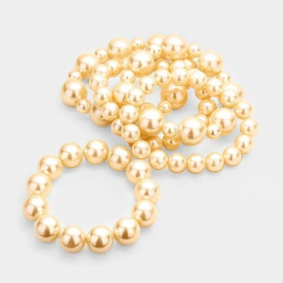 5 Piece Chunky Gold Pearl Stretch Layered Bracelets - Picture 2 of 6